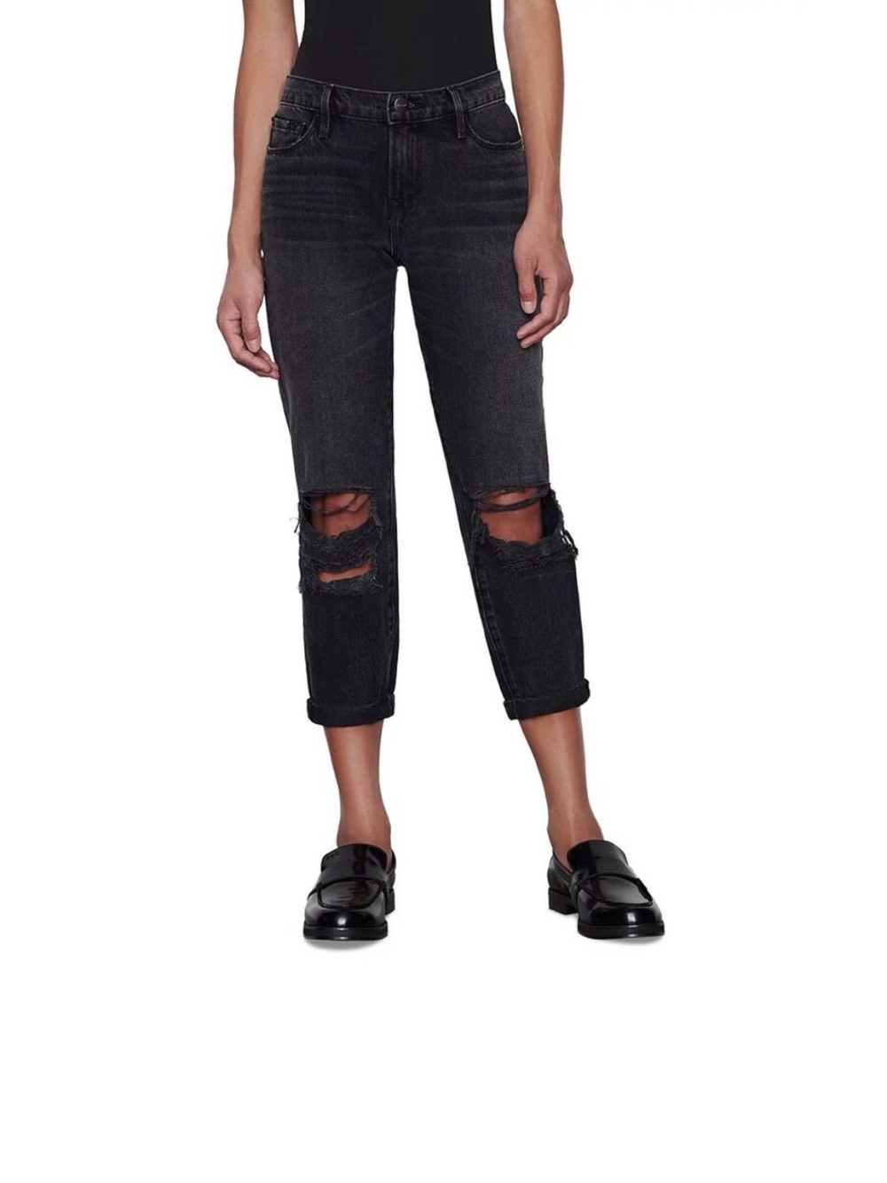 FRAME DENIM Le Garçon Crop Women's Black Distressed Jeans